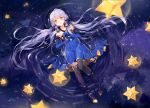  1girl afloat bare_shoulders elbow_gloves gloves long_hair purple_hair ripples solo star thigh-highs twintails very_long_hair vocaloid water xingchen yellow_eyes yumaomi 