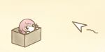  1girl :&lt; akashi_(kantai_collection) atoshi blush box cardboard_box chibi commentary_request cursor hair_ribbon highres in_box in_container kantai_collection long_hair o_o pink_hair ribbon solid_circle_eyes solo tress_ribbon 