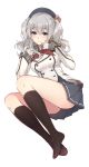  1girl blue_eyes epaulettes gloves hat highres kantai_collection kashima_(kantai_collection) looking_at_viewer short_hair silver_hair simple_background skirt smile socks solo sura_(mana0703) twintails white_background white_gloves 
