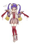  1girl alternate_color blood bloody_weapon doublade dripping dual_wielding full_body glasses head_tilt holding holding_sword holding_weapon kasuka108 long_hair multicolored_hair open_mouth personification pokemon purple_hair red_eyes red_legwear shiny_pokemon shoes simple_background skirt solo standing sword thigh-highs twintails two-tone_hair weapon white_background white_shoes zettai_ryouiki 