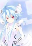  1girl absurdres ahoge blanc blancpig_yryr blue_hair hands_on_hips highres looking_at_viewer neptune_(series) power_symbol red_eyes short_hair_with_long_locks sidelocks smile solo symbol-shaped_pupils white_heart 