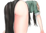  1girl aaaaa_(nanyanen95) ass bent_over black_hair breasts chikuma_(kantai_collection) from_behind kantai_collection long_hair pelvic_curtain short_sleeves simple_background solo white_background 
