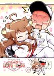  &gt;_&lt; +++ /\/\/\ 1boy 1girl :d ^_^ admiral_(kantai_collection) ahoge ahoge_wag blush brown_hair closed_eyes detached_sleeves expressive_hair flying_sweatdrops hat headgear heart heart_in_mouth herada_mitsuru highres kantai_collection kongou_(kantai_collection) long_hair long_sleeves military military_uniform nontraditional_miko open_mouth peaked_cap smile spoken_heart translation_request uniform wavy_mouth wide_sleeves xd 