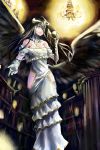  1girl absurdres albedo black_hair dress elbow_gloves gloves highres holding indoors jeffrey10 long_hair looking_at_viewer overlord_(maruyama) solo white_dress white_gloves yellow_eyes 
