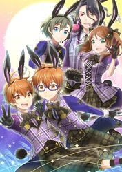  5boys ahoge aoi_kyosuke aoi_yusuke asselin_bb_ii brothers idolmaster idolmaster_side-m kikuchi_mataha looking_at_viewer male_focus mizushima_saki multiple_boys orange_hair satan_(idolmaster) siblings twins uzuki_makio w_(idolmaster) yellow_eyes 