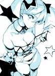  1girl bangs bare_shoulders blush breasts cleavage collarbone corset cross-laced_clothes detached_collar from_above hair_ornament looking_at_viewer monochrome nail_polish original panties sasaoka_gungu short_hair solo star thigh-highs twintails underwear untying wrist_cuffs 