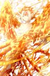  1boy artist_name cardcaptor_sakura clow_card fire firey_(clow_card) headband highres orange_eyes orange_hair orange_skin pointy_ears shirtless simple_background solo white_background wings winni 