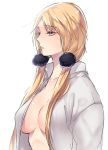  1girl bangs blonde_hair breasts collarbone collared_shirt dress_shirt eyebrows eyebrows_visible_through_hair genderswap genderswap_(mtf) hair_ornament hair_over_shoulder izumi_kouhei large_breasts long_hair low_twintails open_clothes open_shirt parted_lips pepper_fever pom_pom_(clothes) shirt simple_background sketch solo twintails upper_body white_background white_shirt world_trigger yellow_eyes 