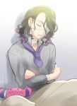  1boy asselin_bb_ii black_hair closed_eyes eyepatch idolmaster idolmaster_side-m kikuchi_mataha male_focus satan_(idolmaster) sleeping solo wavy_hair 