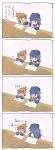  2girls 4koma :d =_= akatsuki_(kantai_collection) anchor_symbol black_hair brown_eyes brown_hair child_drawing closed_mouth comic commentary_request crying drawing eraser flat_cap flying_sweatdrops folded_ponytail hat highres inazuma_(kantai_collection) kantai_collection kotanuki_(kotanukiya) long_hair long_sleeves multiple_girls open_mouth partially_translated ponytail school_uniform serafuku smile tears translation_request wavy_mouth younger 