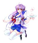  1girl dh_(booom38) double_bun dumpling highres long_hair midriff purple_hair ranma_1/2 school_uniform serafuku shampoo_(ranma_1/2) solo thigh-highs 