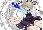  1girl animal_ears capelet dowsing_rod dress gem grey_hair ishikkoro jewelry mouse_ears mouse_tail nazrin necklace pendant red_eyes solo tail touhou 