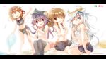  4girls akatsuki_(kantai_collection) anchor_symbol brown_eyes brown_hair child chromatic_aberration closed_eyes commentary_request feathers flat_cap folded_ponytail hair_brush hair_brushing hair_ornament hairclip hammer_and_sickle hat heart heart_in_mouth heco_(mama) hibiki_(kantai_collection) highres ikazuchi_(kantai_collection) inazuma_(kantai_collection) kantai_collection long_hair looking_at_viewer midriff multiple_girls navel one_eye_closed open_mouth panties pillow pillow_fight purple_hair recording ribbon-trimmed_underwear ribbon_trim ripped_pillow seiza short_hair silver_hair sitting skirt sports_bra thigh-highs underwear underwear_only verniy_(kantai_collection) violet_eyes wavy_mouth 