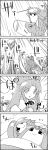  1girl 4koma braid comic commentary crescent crescent_hair_ornament dreaming futon greyscale hair_ornament hat highres hong_meiling koinobori mob_cap monochrome open_mouth patchouli_knowledge rain shoujo_kitou-chuu smile sparkle star surprised tani_takeshi touhou translated twin_braids under_covers waking_up yukkuri_shiteitte_ne 