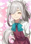  1girl absurdres ahoge asashimo_(kantai_collection) hair_over_one_eye highres kanmiya_shinobu kantai_collection long_hair ponytail school_uniform silver_hair smile 