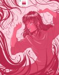  1girl arms_up berserk casca color_guide limited_palette long_hair open_mouth pink sasha_gladysh solo 