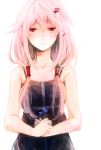  1girl bare_shoulders blush commentary_request flower guilty_crown hair_ornament hairclip highres looking_at_viewer miike pink_hair red_eyes sketch smile solo twintails yuzuriha_inori 