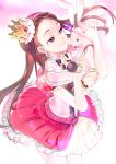  119 1girl brown_hair commentary_request dress highres idolmaster long_hair microphone minase_iori smile solo stuffed_animal stuffed_bunny stuffed_toy violet_eyes 