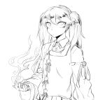  1girl aura bangs commentary_request gomio_(bb-k) greyscale highres japanese_clothes kantai_collection kariginu magatama monochrome onmyouji remodel_(kantai_collection) ribbon ryuujou_(kantai_collection) sketch solo twintails 