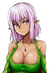  1girl bare_shoulders blue_eyes breasts cleavage dark_elf dark_skin elf jewelry kyuusenbinore_(gavion) large_breasts necklace original pink_hair pointy_ears solo 