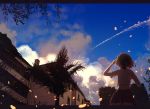  1girl byakuya_reki clouds highres original scenery short_hair sky smoke_trail solo tree 