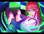  1girl bad_id character_request computer glasses laptop looking_at_viewer nuei parted_lips persona persona_5 sakura_futaba smile solo 