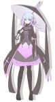  1girl black_legwear black_shoes blue_eyes dress full_body gradient_hair lampent multicolored_hair over_shoulder personification petticoat pokemon shikkoku_neko shoes solo standing umbrella 