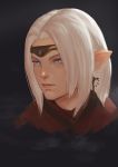  androgynous circlet earrings elezen elf face final_fantasy final_fantasy_xiv highres jewelry lavender_eyes pointy_ears skyfiss solo white_hair 
