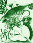  1girl bow flower frills hat hat_bow komeiji_koishi monochrome profile rose solo third_eye touhou wide_sleeves yuran_(kuen-hien) 