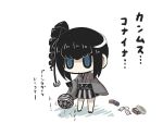  1girl anchor_hair_ornament ancient_destroyer_oni bangs black_hair blue_eyes chibi commentary_request drill_hair gloves gomasamune hair_ornament japanese_clothes kantai_collection kimono short_kimono side_ponytail sidelocks solo translation_request wide_sleeves 