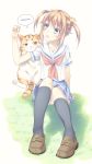 1girl brown_hair cat high_school_fleet highres isoroku_(haifuri) kazushiki_midori misaki_akeno school_uniform serafuku twintails 