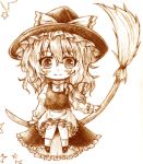  1girl bow broom broom_riding chibi frills hair_bow hat hat_bow kirisame_marisa sketch solo star touhou witch_hat yuran_(kuen-hien) 