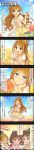  5koma :3 ^_^ artist_request brown_hair character_name closed_eyes comic flower green_eyes highres hino_akane_(idolmaster) honda_mio idolmaster idolmaster_cinderella_girls long_hair long_image multiple_girls official_art ponytail producer_(idolmaster) short_hair smile sparkle sweatdrop takamori_aiko tall_image translated yellow_eyes 