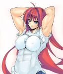  1girl abs aozaki_aoko artist_request biceps blouse blue_eyes breasts flexing impossible_clothes impossible_shirt large_breasts muscle muscular_female pose redhead shirt solo toned tsukihime white_blouse 