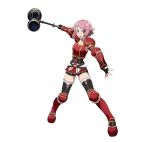  1girl alternate_costume armor armored_boots black_legwear black_shorts boots collarbone hair_ornament hammer highres holding holding_weapon lisbeth official_art open_mouth pink_eyes pink_hair short_hair short_shorts shorts simple_background solo spaulders sword_art_online sword_art_online:_code_register thigh-highs weapon white_background 