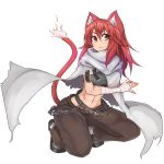  1girl abs animal_ears bandaged_arm belt boots cape cat_ears cat_tail chain long_hair orange_eyes original redhead ryota_tentei solo tail white_background 