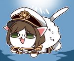  animal_ears animalization brown_hair cat_ears cat_tail commentary_request fang green_eyes hat idolmaster idolmaster_cinderella_girls ilhi lowres maekawa_miku military_hat no_humans solo tail 