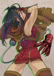  1girl armpits artist_request belt black_hair breasts cape dress eyepatch gloves kanon_(wild_arms_2) long_hair microdress scarf sidelocks sleeveless sleeveless_dress solo source_request violet_eyes wild_arms wild_arms_2 