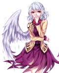  1girl absurdres braid covering_mouth dress feathered_wings french_braid highres jacket kishin_sagume long_sleeves purple_dress red_eyes sheya short_dress short_hair silver_hair single_wing solo touhou wings 