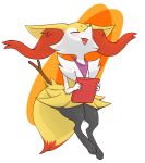  absurdres braixen closed_eyes drawfag highres no_humans open_mouth pokemon pokemon_(creature) simple_background standing stick 