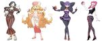  4girls blonde_hair book breasts cattleya_(pokemon) cleavage dracaena_(pokemon) elite_four genzoman hand_on_hip high_heels highres holding holding_book holding_poke_ball long_hair looking_at_viewer looking_to_the_side midriff multiple_girls nintendo open_mouth pachira_(pokemon) parody pink_hair poke_ball pokemon pokemon_(game) pokemon_bw pokemon_xy shikimi_(pokemon) style_parody sunglasses very_long_hair 