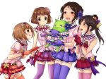  4girls akai_mi_ga_bakuhatsu_shita ayase_honoka black_hair blue_eyes blush brown_eyes brown_hair gloves idolmaster idolmaster_cinderella_girls kitami_yuzu kudou_shinobu momoi_azuki multiple_girls open_mouth pina_korata short_hair thigh-highs 