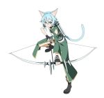  1girl animal_ears arrow black_shorts blue_eyes blue_hair bow_(weapon) cat_ears cat_tail highres holding holding_weapon official_art shinon_(sao) shinon_(sao-alo) shorts simple_background solo sword_art_online sword_art_online:_code_register tail weapon white_background 
