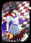 1girl black_hair cloth dress highres hinagami horns impossible_spell_card kijin_seija miracle_mallet multicolored_hair open_mouth orange_hair orb redhead smile solo streaked_hair tongue tongue_out touhou white_hair yin_yang 