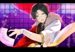  +hasumi_keito 1boy bandaged_arm ensemble_stars! fan glasses hasumi_keito highres iien letterboxed looking_to_the_side male_focus paper_fan sayagata 