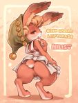  1girl 2016 apron artist_name ass dated full_body furry hat milis naked_apron odin_sphere outline rabbit red_eyes shigatake solo tail 