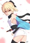  1girl ahoge blonde_hair breasts cherry_blossoms fate/grand_order fate_(series) japanese_clothes katana koha-ace ryu_narb sakura_saber scarf sideboob solo sword thigh-highs weapon 
