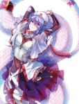  1girl arms_up blue_hair breasts covered_navel covered_nipples hat highres lamia long_hair looking_at_viewer monster_girl nurse_cap original red_eyes solo tail ze_(sawakihein) 