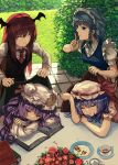  4girls berabou black_dress blanket blue_dress blue_eyes blue_hair book braid closed_eyes cookie crescent demon_girl demon_wings dress flower food garden hair_ribbon hat hat_ribbon head_wings izayoi_sakuya koakuma long_hair maid maid_headdress mob_cap multiple_girls open_book outdoors patchouli_knowledge petals pink_dress plate puffy_short_sleeves puffy_sleeves purple_hair red_rose redhead remilia_scarlet ribbon ribbon-trimmed_headwear ribbon_trim rose shirt short_sleeves silver_hair sleeping smile table teacher touhou tress_ribbon twin_braids very_long_hair wings 