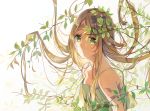  1girl brown_hair green_eyes leaf leaf_on_head long_hair looking_at_viewer original solo tatsumi3 